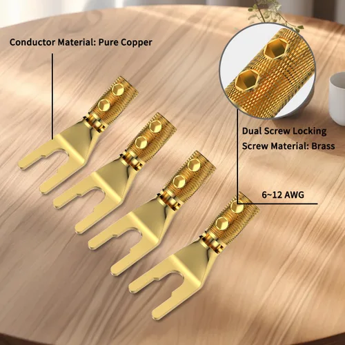 Miniatura 3 de 4 conectores de pala, horquilla de audio de cobre puro de 45 grados, enchufe de espada en Y, tubo termorretráctil y llave hexagonal, enchufe