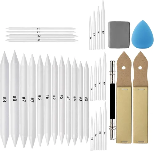33 piezas de tocones de mezcla y tortillones de papel para dibujar con sacapuntas de papel de lija, extensión de borrador amasado, esponja de