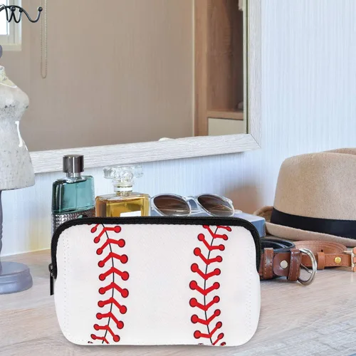 Miniatura 5 de Boao 2 bolsas pequeñas de maquillaje de béisbol, bolsa de cosméticos, regalo de béisbol, impermeable, neceser con cremallera, bolsa de viaje