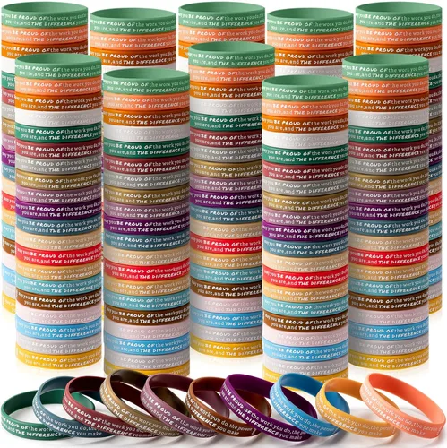 Miniatura 7 de Junkin 200 pulseras motivacionales a granel, pulseras de silicona inspiradoras a granel, pulseras de goma de colores, pulseras positivas, regalos