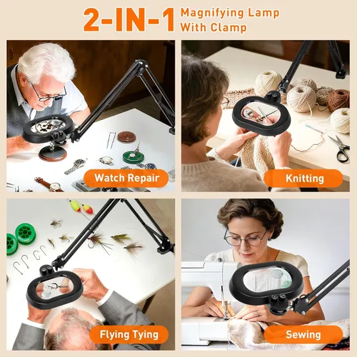 Miniatura 8 de 2,200 lúmenes, lupa grande 30X/12X con luz, lámpara de pie con cabezal giratorio de 3 ejes, lámpara MAG para esteticistas pestañas de uñas