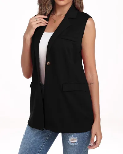 Miniatura 2 de Xeoxarel Chaleco blazer sin mangas con bolsillos para mujer (S - XXL)