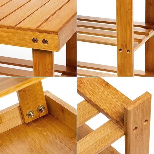 Miniatura 5 de Zapatero de bambú de 35.4 pulgadas de largo para entrada, organizador de zapatos de madera de 3 niveles o banco de baño, soporta hasta 300 libras