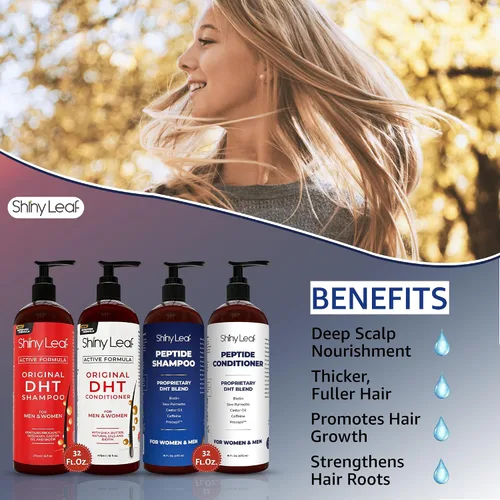 Miniatura 2 de Shiny Leaf Paquete de crecimiento del cabello, paquete de champú y acondicionador DHT Blocker & Peptide - Tratamiento de biotina antiadelgazamiento
