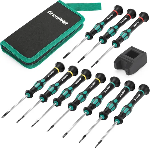 GRENPRO Juego de destornilladores de precisión de 10 piezas, destornilladores magnéticos pequeños con Phillips, ranurados, Torx Star para lentes,