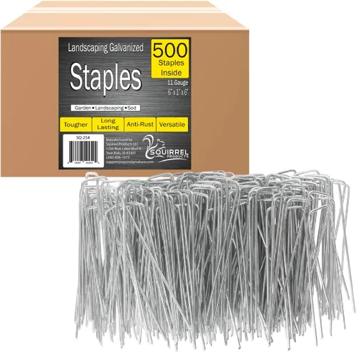 Squirrel Products Estacas de jardín de acero galvanizado, grapas de césped de 6 pulgadas, estacas de calibre 11, 0.114 in, 5.9 x 1.0 x 5.9 in,