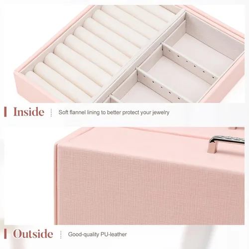 Miniatura 3 de Homde Organizador de joyas para niñas y mujeres, joyero para collares, anillos, aretes, estuche de almacenamiento de joyas (rosa melocotón)