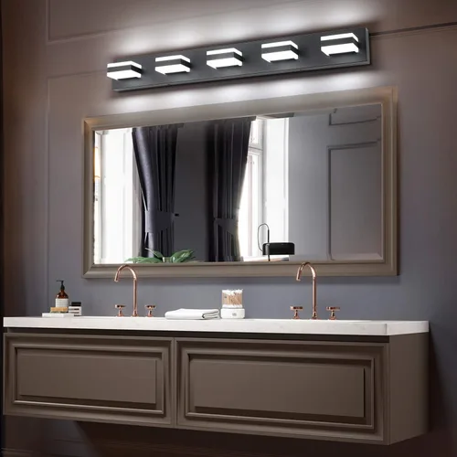 Miniatura 4 de SOLFART Luces de tocador de baño negras regulables LED modernas sobre el espejo, iluminación de baño negra para la pared del baño S8568 (5 luces)