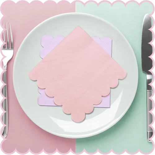 Miniatura 6 de Qilery Paquete de 100 servilletas de cóctel en colores pastel, estilo bohemio, con bordes festoneados, de papel arcoíris, desechables, a granel