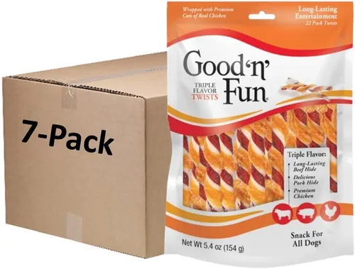 Good 'N' Fun Golosinas de cuero crudo de triple sabor para perros, 22 unidades (paquete de 7)