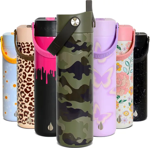 Miniatura 22 de Elemental Botella de agua aislada de 24 onzas con popote, botellas de agua con núcleo de acero inoxidable 100% a prueba de fugas para viajes, Beige