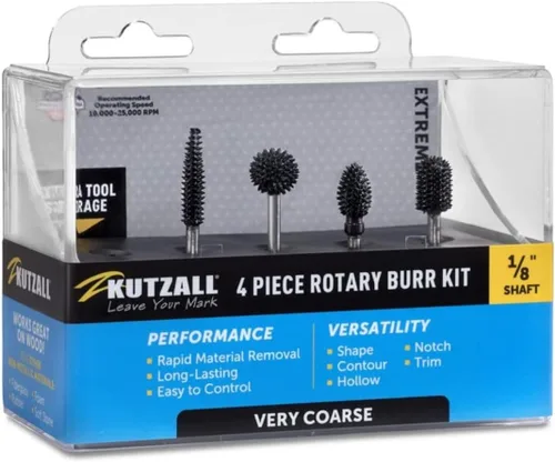 Miniatura 9 de Kutzall Kit de fresas rotativas de 4 piezas - Eje de 1⁄8", Fino - Brocas de tallado de madera para Dremel, Foredom, Ryobi, DeWalt, Milwaukee Tools