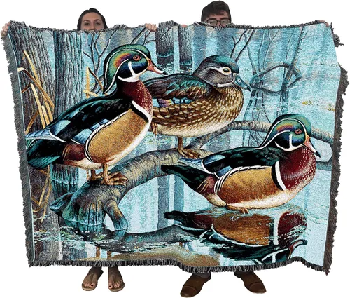Pure Country Weavers Cynthie Fisher - Manta de Backwater Woodies - Tapiz de regalo de cabaña de Ducks Lake Lodge tejido de algodón, fabricado en los