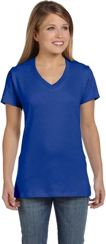 Miniatura 2 de Hanes Camiseta de algodón con cuello en V para mujer talla M color real profundo azul Deep Royal Blue M