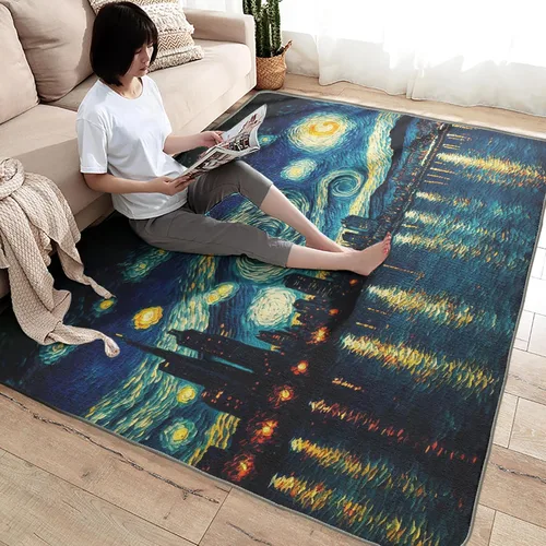 Miniatura 4 de Alfombra de noche estrellada de 4 x 6 pulgadas, alfombra de pintura al óleo, alfombras lavables para decoración de sala de estar y dormitorio, Noche