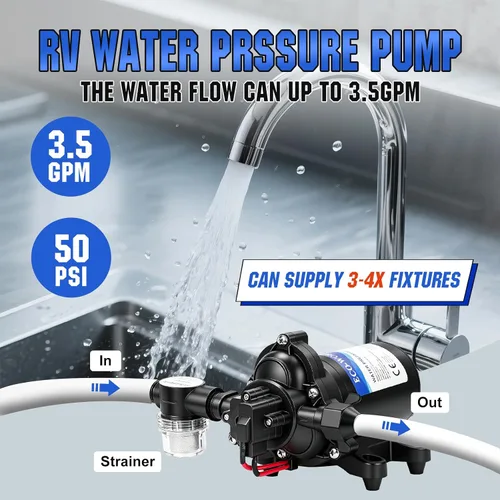 Miniatura 2 de Bomba de agua ECO-WORTHY para RV de 12 voltios 3.5 GPM 50 PSI 12 V Bomba de diafragma fresca con interruptor de presión y autocebante para RV, yate