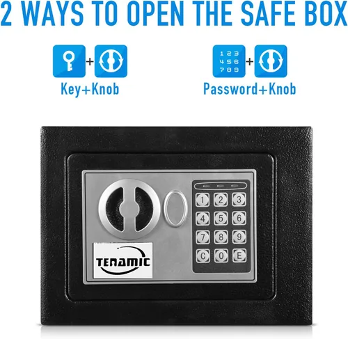 Miniatura 3 de TENAMIC Caja Fuerte 0.23 Pies Cúbicos Caja de Seguridad Digital Electrónica, Caja Fuerte con Cerradura de Teclado para Gabinete, Acero de Aleación