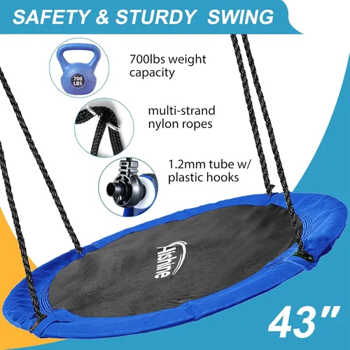 Miniatura 2 de Columpio de árbol de platillo de 43 pulgadas para niños, columpio redondo de textileno duradero, resistente, impermeable y resistente a todo