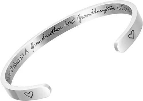 Pulsera con cita de texto en inglés "The Love Between a Grandmother And Granddaughter Is Forever" (El amor entre una abuela y nieta es siempre)