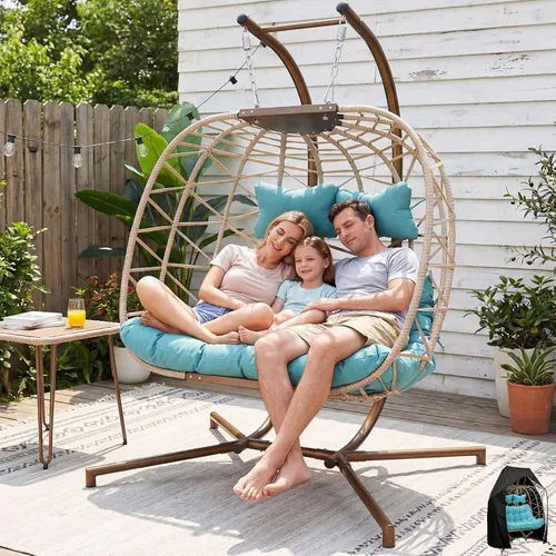 Miniatura 14 de NICESOUL Silla plegable con soporte, cómodas sillas colgantes para patio para adultos, 350 libras, resistente y duradera, sillas de cáscara de huevo