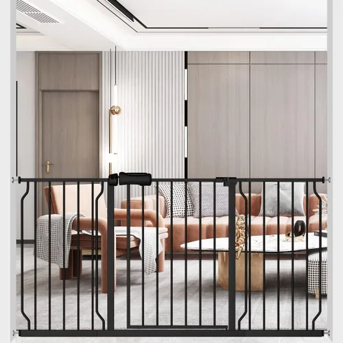 Miniatura 19 de ALLAIBB - Puerta de seguridad extra ancha con montaje a presión para niños, con pasillo para niños pequeños, niños, mascotas y perros, tensión Blanco