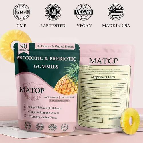 Miniatura 3 de MATOP Gomitas Premium de Equilibrio Femenino para Mujeres - Probiótio + Prebiótico para el Equilibrio del pH Vaginal con Sabor a Uva, Vegano, Sin