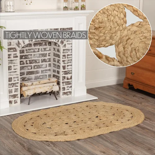 Miniatura 6 de VHC Brands 10713 - Alfombra ovalada de yute para cabina de té, Tela