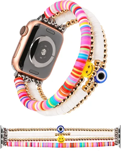 Miniatura 10 de TOYOUTHS Pulsera con cuentas Heishi compatible con Apple Watch para mujeres, niñas y niños, linda pulsera elástica de arcilla, pulsera apilable