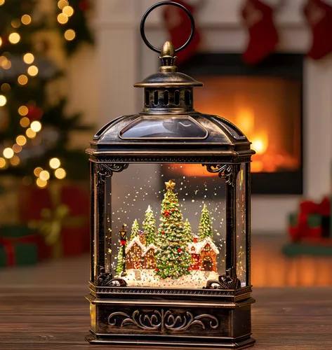 Miniatura 28 de Gnomos de Navidad de 10 pulgadas, linterna de globo de nieve iluminada, caprichoso árbol de Navidad y elfo escandinavo, linterna de agua musical