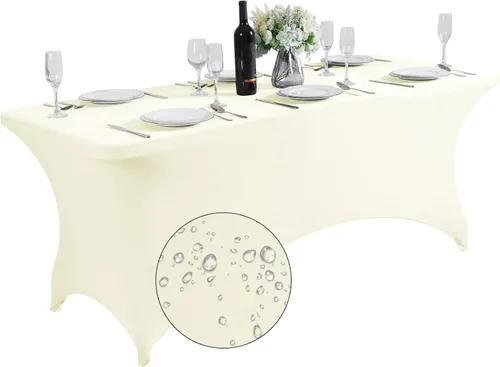 Miniatura 15 de SuperO - Paquete de 2 manteles de elastano impermeables para mesas de 6 pies, mantel elástico universal ajustable para fiestas, banquetes, bodas