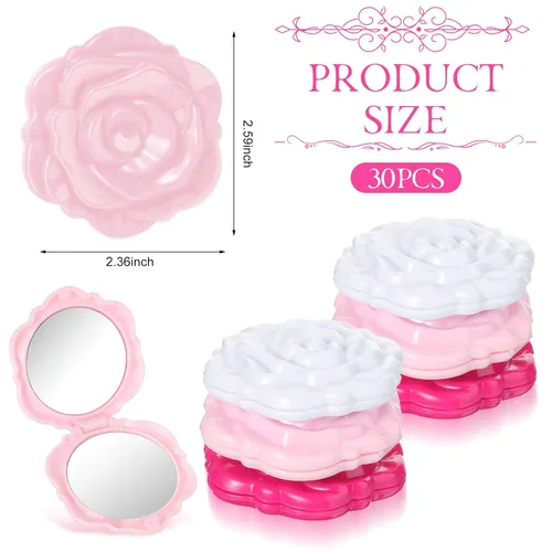 Miniatura 2 de Geelin 30 espejos compactos de rosas rosas a granel, para novia, boda, fiesta de fiesta, espejo plegable de maquillaje, bolsillo de mano para el día
