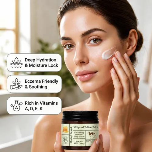 Miniatura 4 de BAISEN DIARY Tallow de ternera para la piel - Crema hidratante facial natural batida y bálsamo de miel, sebo orgánico alimentado con hierba, bálsamo