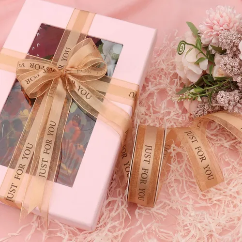 Miniatura 7 de Cinta de gasa champán de 1 pulgada, cinta Just for You para fiestas de vacaciones, decoraciones de boda, envoltura de regalo de 22 yardas