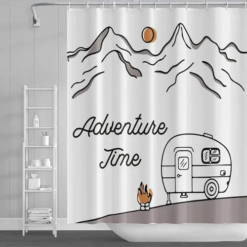 Miniatura 10 de Cortina de ducha Happy Camper de 48 x 72 pulgadas, diseño de caricaturas, remolque, hoguera, aventura al aire libre, cortina de baño para decoración
