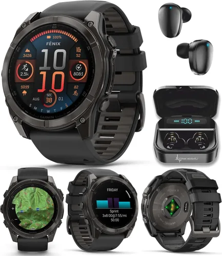 Miniatura 38 de Garmin Fenix 8 – 2 pulgadas, reloj inteligente multideporte GPS AMOLED, zafiro, titanio con banda de silicona naranja brillante/grafito, linterna