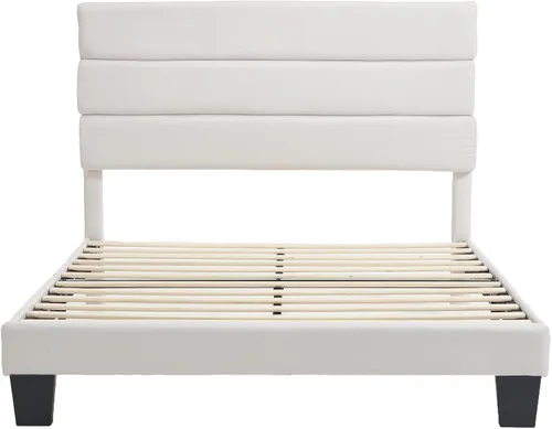 Miniatura 8 de Armazón de Cama de Plataforma Tamaño Full, Armazón de Cama con Cabecera de Tela Suave con Listones de Madera Resistentes – Moderno y Sin Ruido, Base