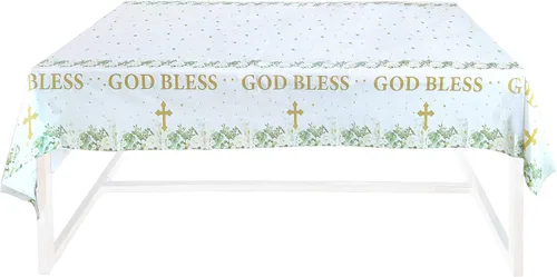 Miniatura 2 de Makarios Mantel de bautismo, Dios bendiga, cruz, mantel de primera comunión (verde)