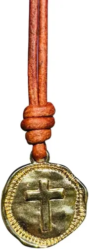 Miniatura 14 de Collar de Cruz de Cuero para Hombres - Moneda de Cruz para Hombre, Colgante Religioso, Collares de Medallón, Regalo de Navidad, Colgante Católico