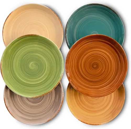 MORA Platos de Ensalada de Cerámica en Espiral Set de 6, Plato de 8 Pulgadas de Porcelana en Espiral para Cocina, Cena Pequeña, Almuerzo, Aperitivo,