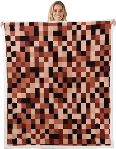 Miniatura 20 de Manfei Miner Style Grid Throw Blanket Green Pixel Shade Plaid Fleece Blanket Modern Geometric Games Cozy Throws for Bed Couch Sofa,Kids Boys Girls