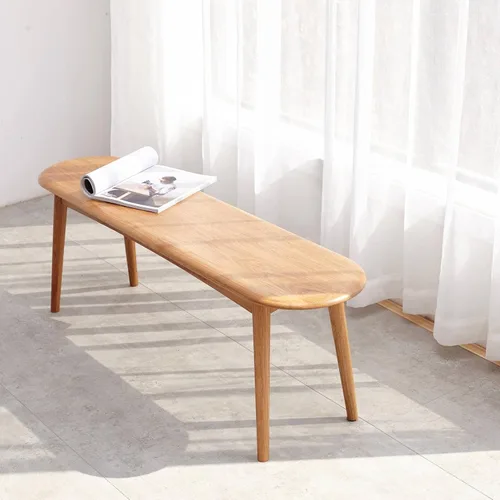 Miniatura 2 de Banco de comedor de madera de roble macizo, banco de acento con grano de madera para comedor, entrada, dormitorio
