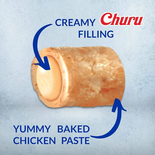 INABA Churu Fun Bites para gatos, golosinas suaves y masticables de pollo horneado envuelto relleno para gatos con taurina, 0.42 onzas cada tetra,