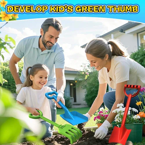 Miniatura 5 de Juego de palas de playa jumbo para niños, pala de arena de plástico ABS de mango largo de 16 pulgadas, paquete de 3 unidades de plantación de verano