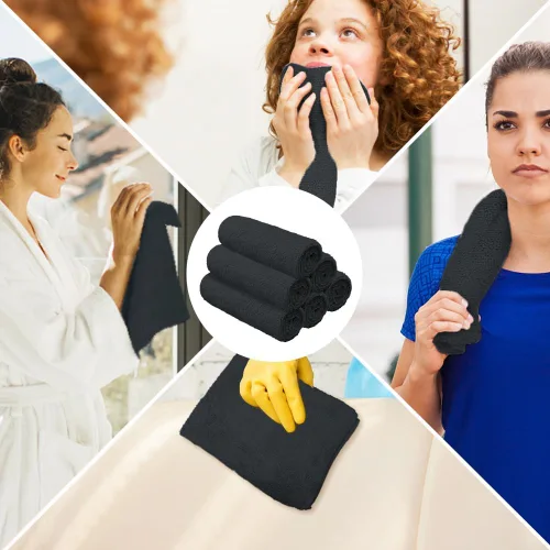 Miniatura 7 de Orighty Paquete de 6 toallas de mano negras, toallas de microfibra de secado rápido y absorbentes, de 16 x 28 pulgadas, toalla de yoga blanca ligera