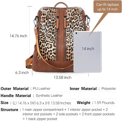 Miniatura 11 de CLUCI - Mochila de cuero para mujer, convertible, grande, para viajar, de diseñadora, moda, casual, bolso de hombro universitario
