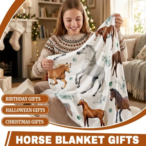 Miniatura 6 de Mantas de Caballo Regalos para Niñas y Niños, Manta de Franela Floral Ultra Suave para Decoración de Sofá/Sofá/Viajes/Campamento, Regalos