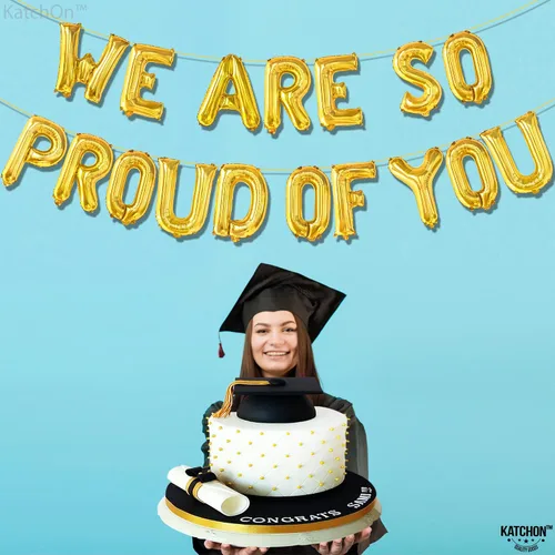 Miniatura 3 de KatchOn, Globos con texto en inglés "We Are So Proud Of You" de 16 pulgadas, globos dorados de felicitaciones We are so proud of you