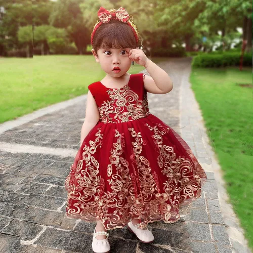 Miniatura 4 de 0-6T - Vestido de tutú de encaje bordado con lentejuelas y lazo grande para fiestas de bebé y niñas pequeñas con tocado