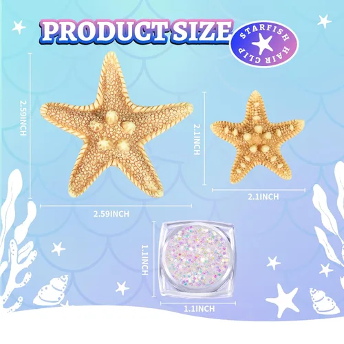 Miniatura 4 de YGDZ Pinza para el pelo de estrella de mar, 4 pinzas para el pelo de sirena de estrella de mar, 1 pieza con purpurina para el cuerpo de la cara