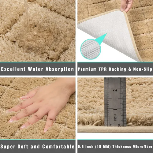 Miniatura 4 de HEBE Juego de Alfombras de Baño de 2 Piezas Beige Antideslizantes Combo de Alfombra de Contorno de Baño de Microfibra Tapete de Baño y Ducha